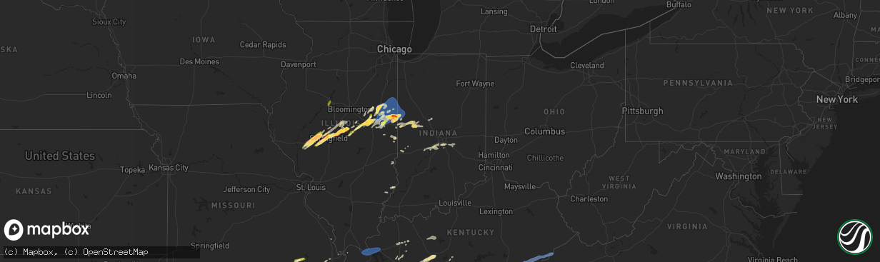 Hail map in Indiana on May 20, 2025