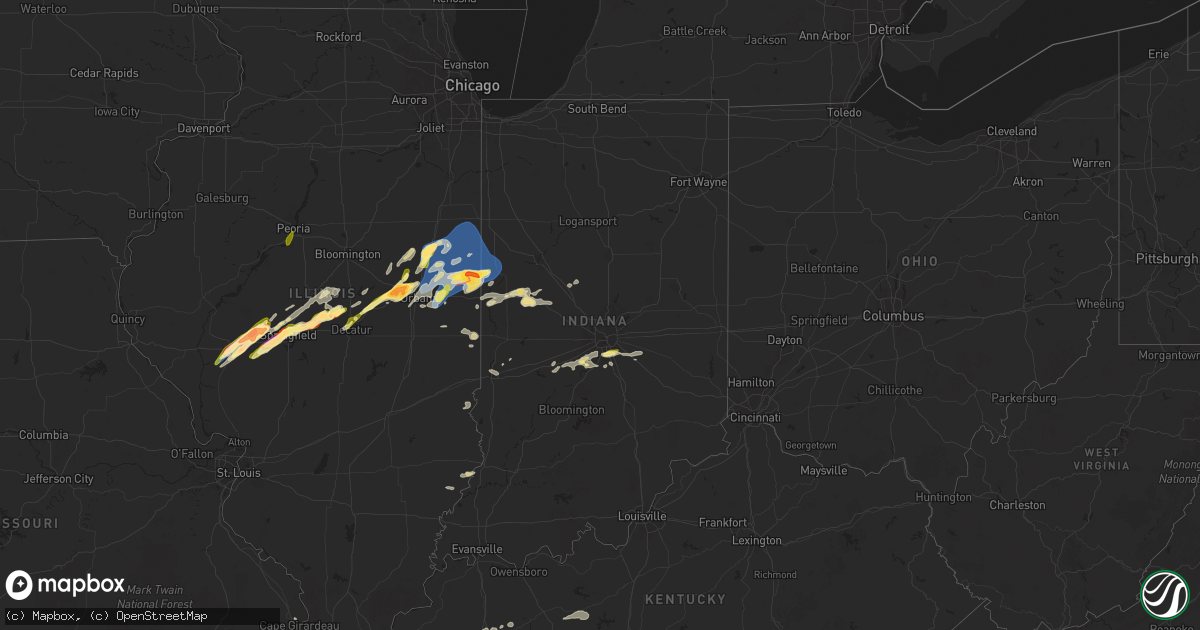 Hail map in Indiana on May 20, 2025