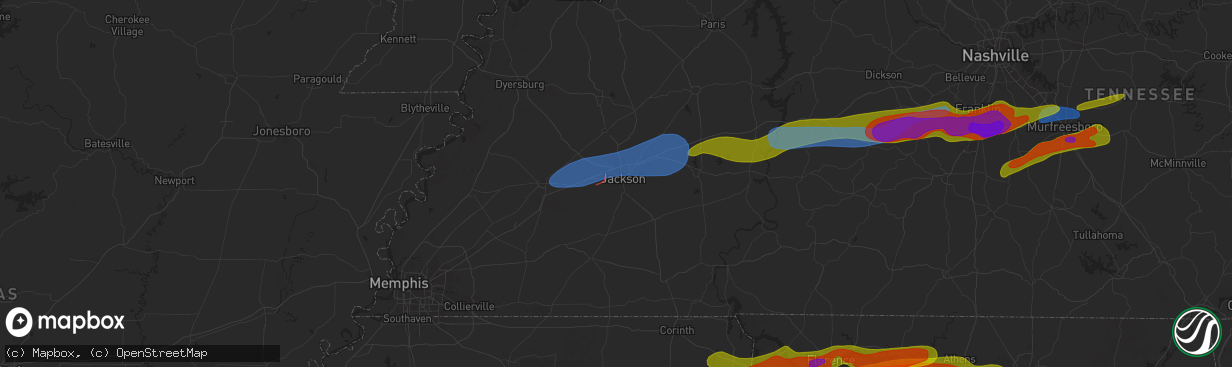 Hail map in Jackson, TN on May 20, 2025
