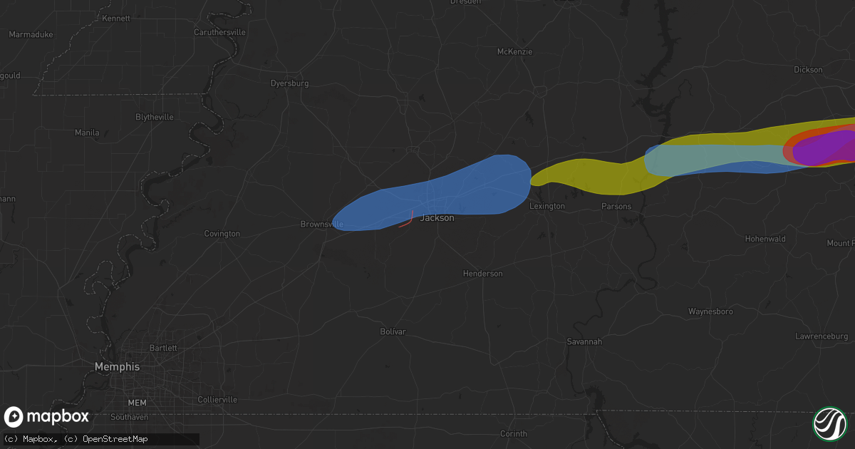 Hail map in Jackson, TN on May 20, 2025