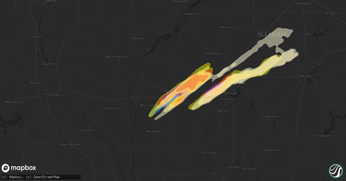 Hail map in Jacksonville, IL on May 20, 2025