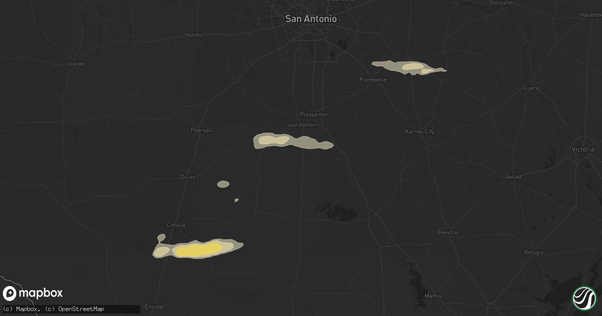 Hail map in Jourdanton, TX on May 20, 2025
