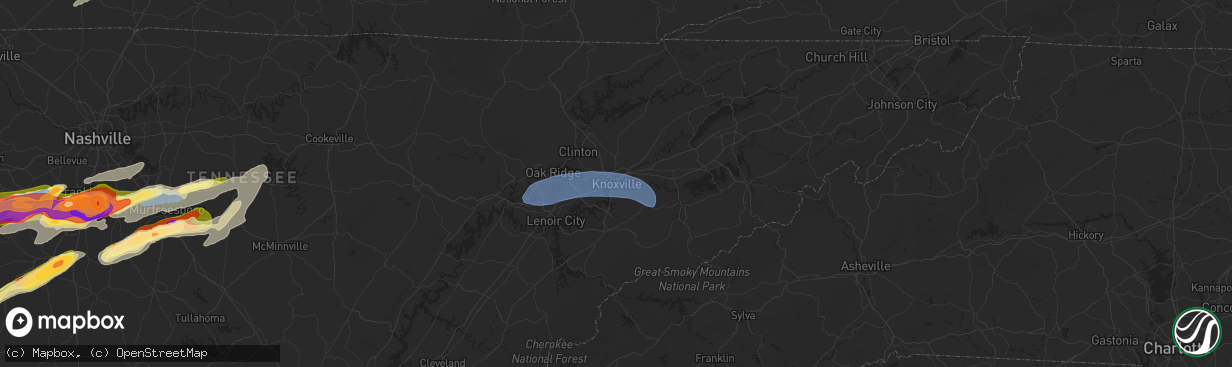 Hail map in Knoxville, TN on May 20, 2025