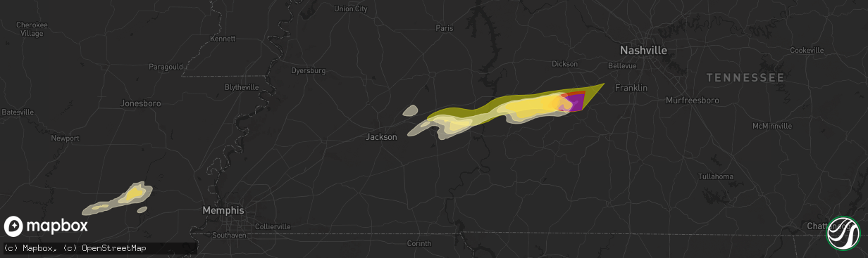 Hail map in Lexington, TN on May 20, 2025