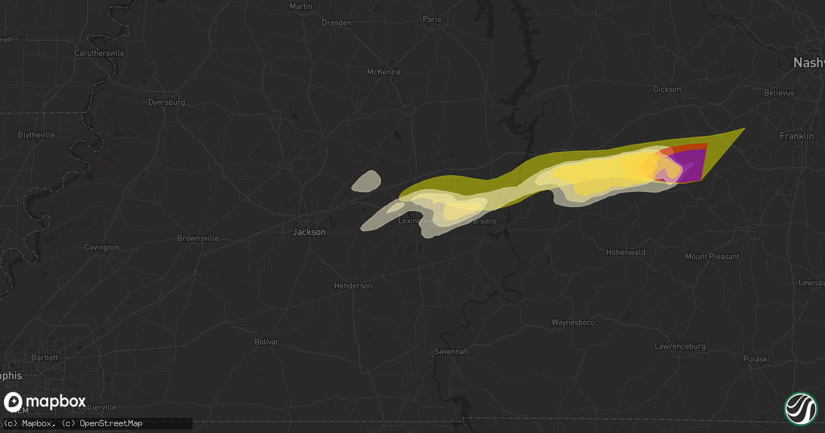 Hail map in Lexington, TN on May 20, 2025