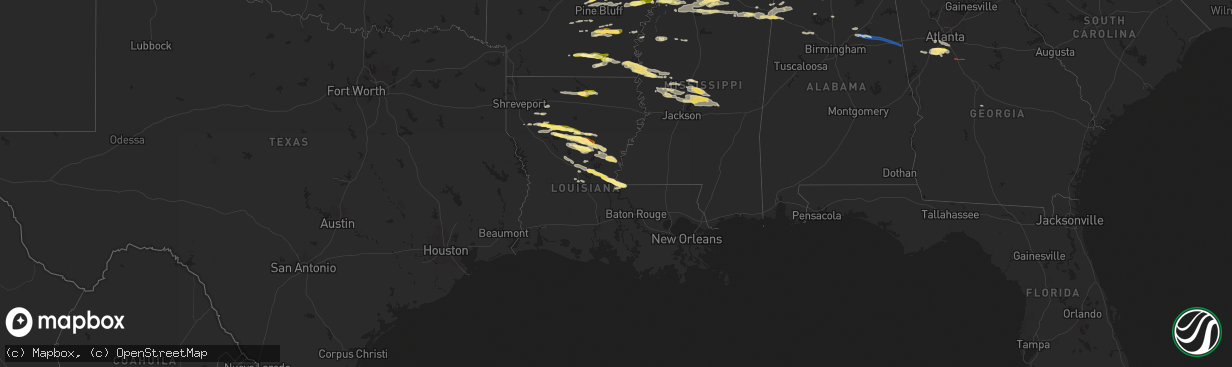 Hail map in Louisiana on May 20, 2025