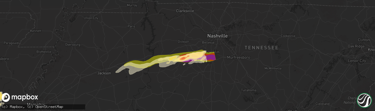 Hail map in Lyles, TN on May 20, 2025