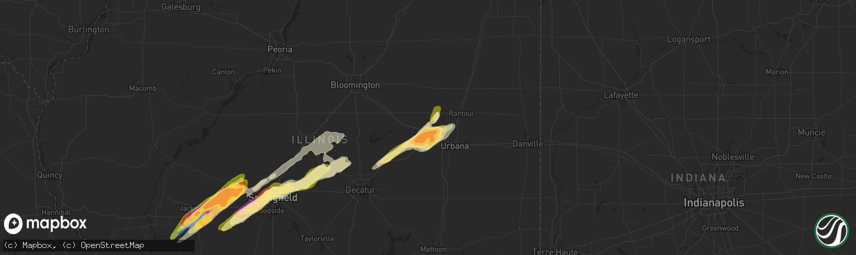 Hail map in Mahomet, IL on May 20, 2025
