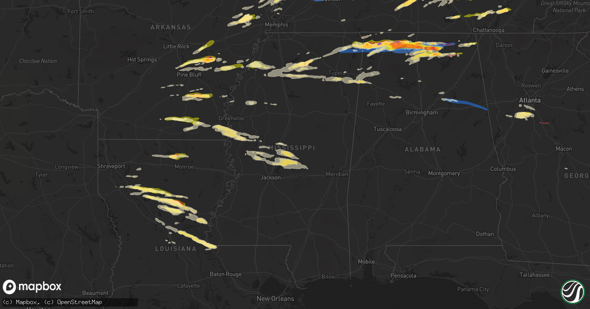 Hail map in Mississippi on May 20, 2025