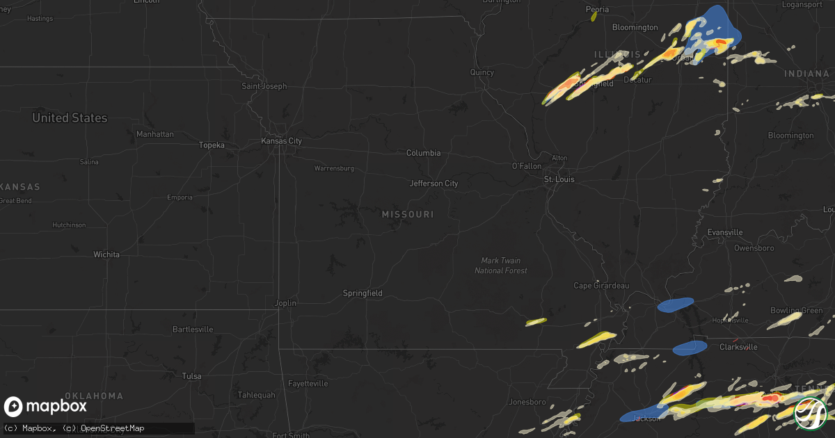 Hail map in Missouri on May 20, 2025