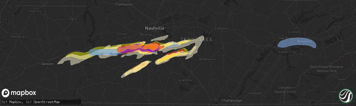 Hail map in Murfreesboro, TN on May 20, 2025