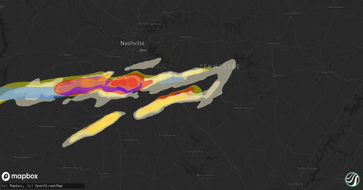Hail map in Murfreesboro, TN on May 20, 2025