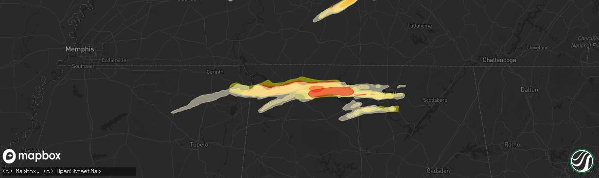 Hail map in Muscle Shoals, AL on May 20, 2025