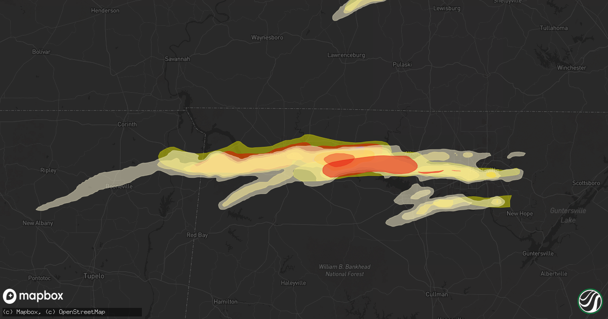 Hail map in Muscle Shoals, AL on May 20, 2025