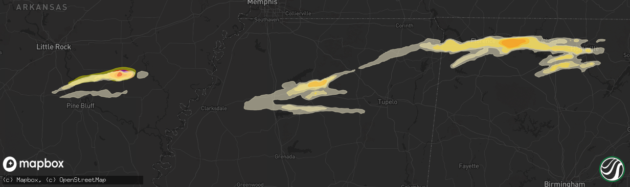 Hail map in Oxford, MS on May 20, 2025