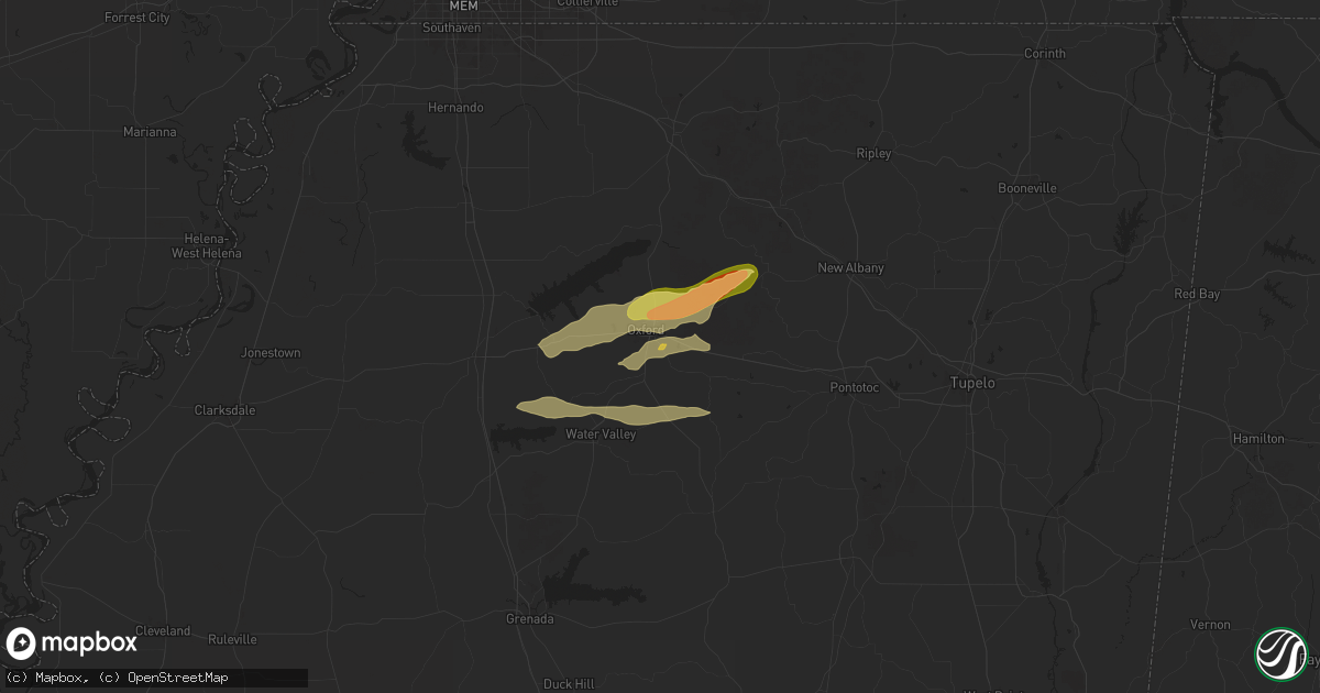 Hail map in Oxford, MS on May 20, 2025