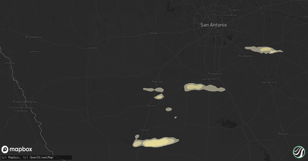 Hail map in Pearsall, TX on May 20, 2025