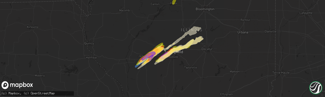 Hail map in Pleasant Plains, IL on May 20, 2025