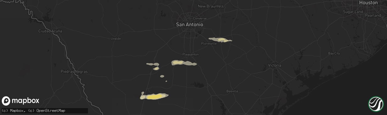 Hail map in Pleasanton, TX on May 20, 2025