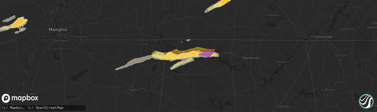 Hail map in Sheffield, AL on May 20, 2025