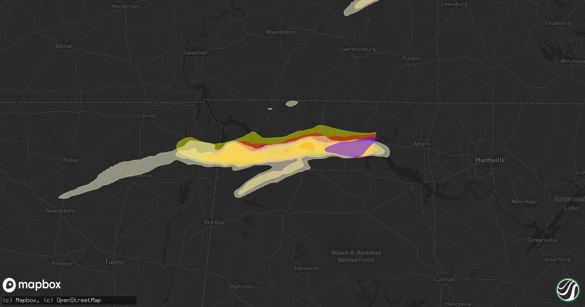 Hail map in Sheffield, AL on May 20, 2025