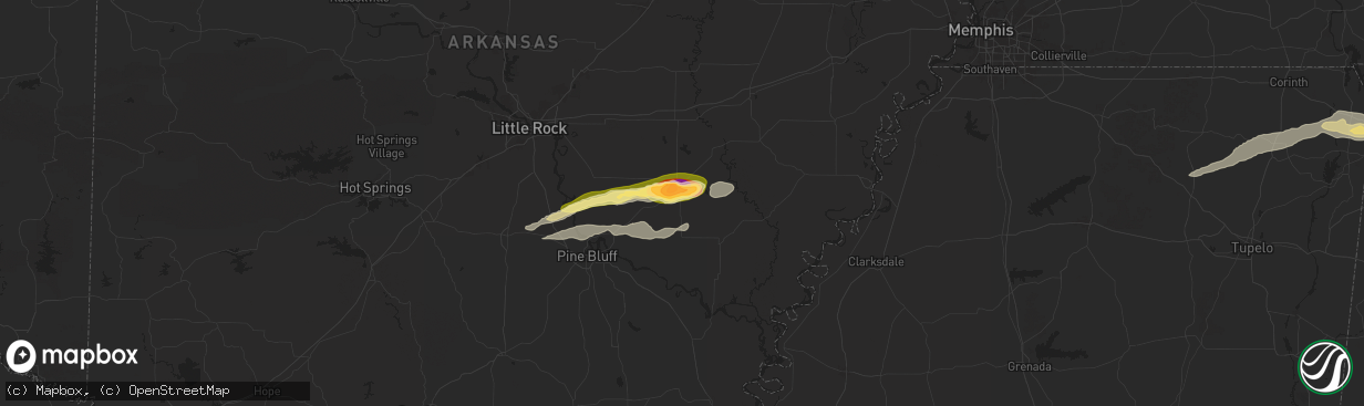 Hail map in Stuttgart, AR on May 20, 2025