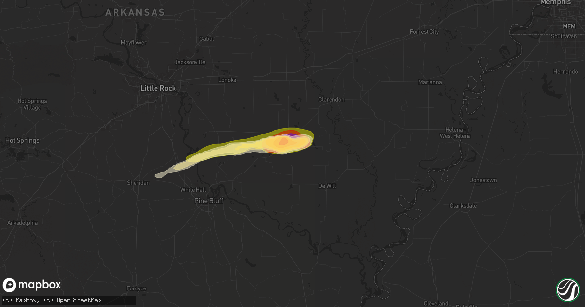 Hail map in Stuttgart, AR on May 20, 2025