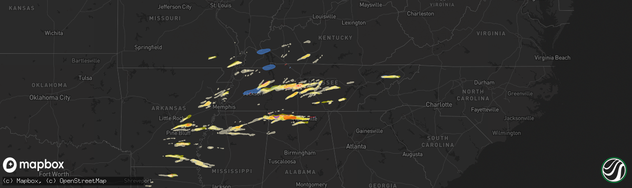 Hail map in Tennessee on May 20, 2025
