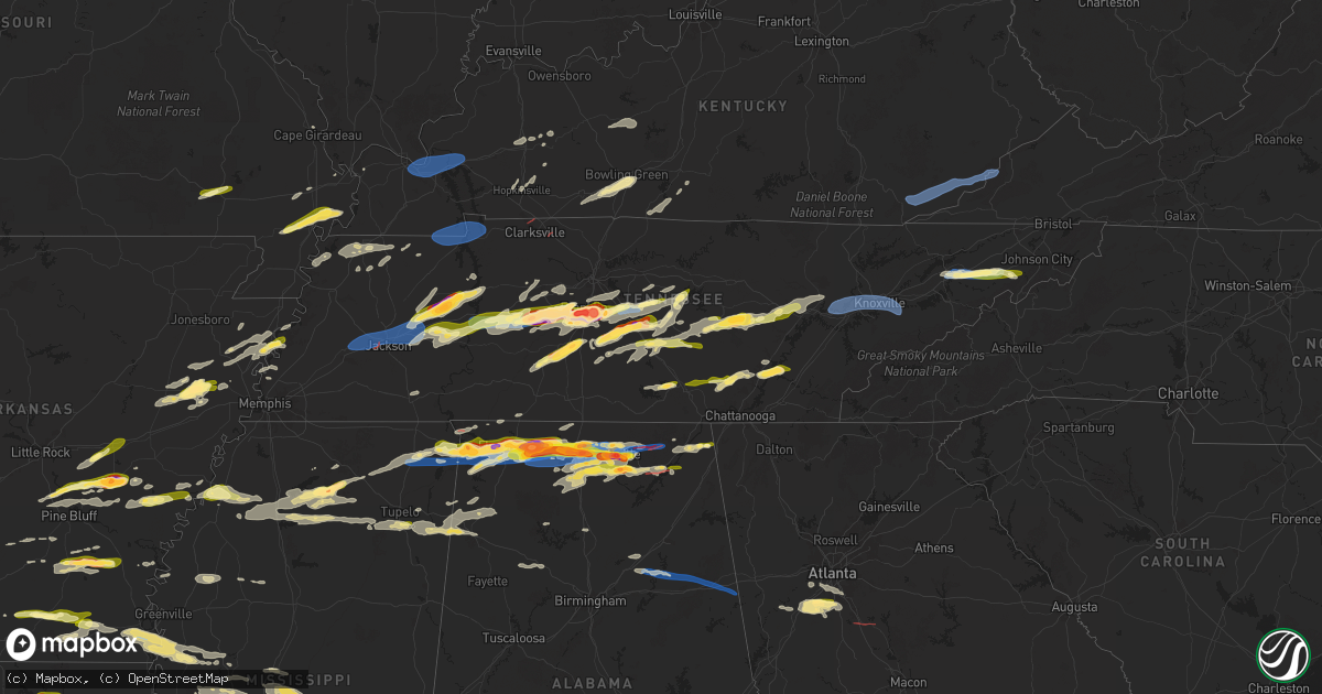 Hail map in Tennessee on May 20, 2025