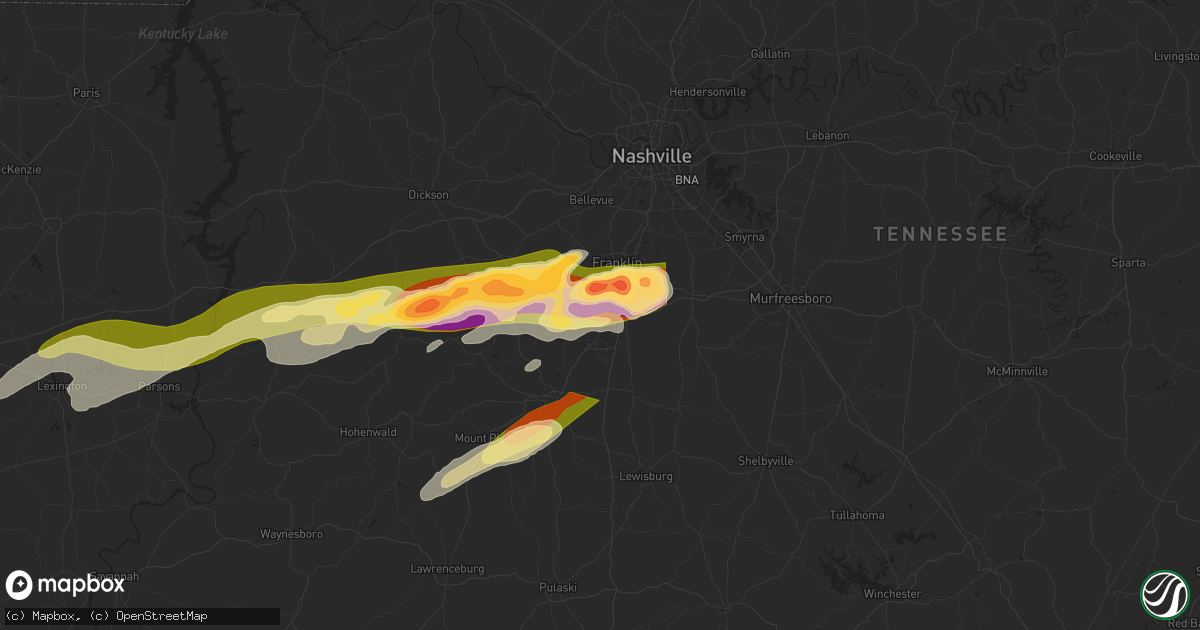 Hail map in Thompsons Station, TN on May 20, 2025
