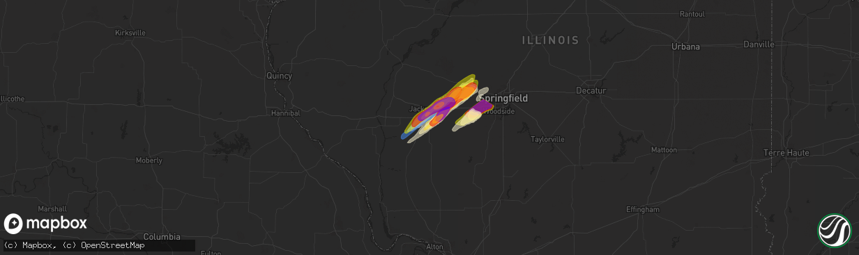 Hail map in Woodson, IL on May 20, 2025