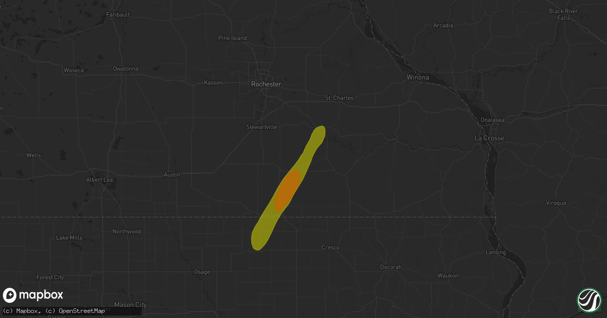 Hail map in Wykoff, MN on May 20, 2025