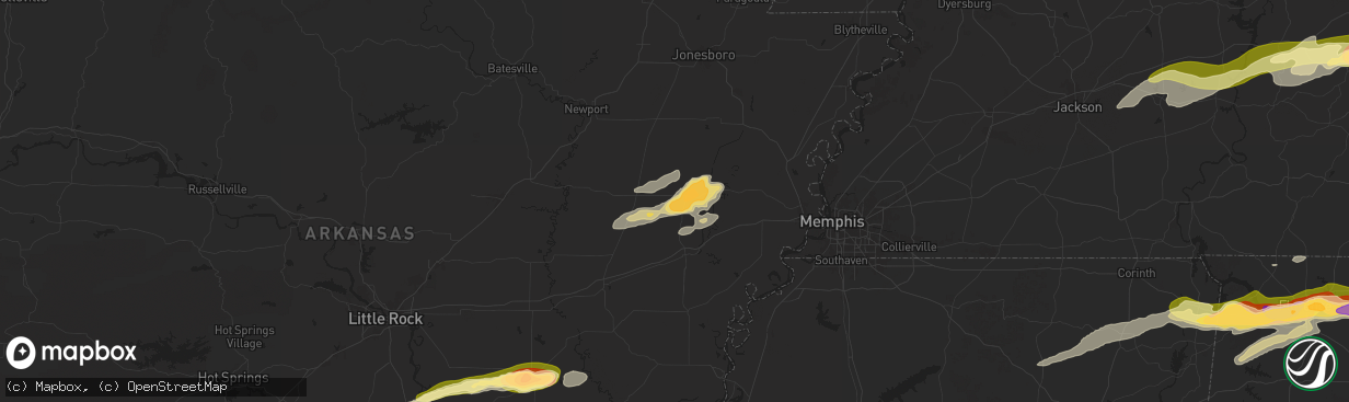 Hail map in Wynne, AR on May 20, 2025