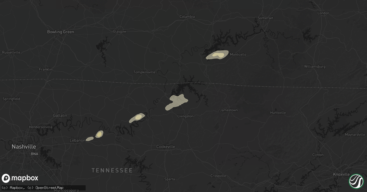 Hail map in Allons, TN on May 20, 2026
