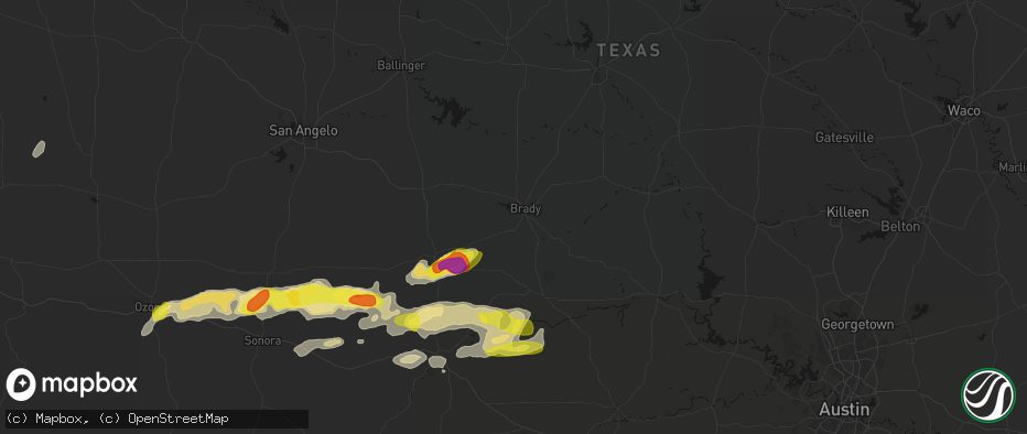 Hail map in Brady, TX on May 20, 2026