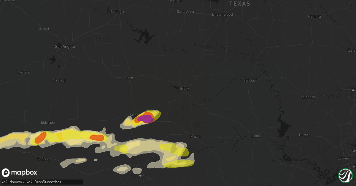 Hail map in Brady, TX on May 20, 2026