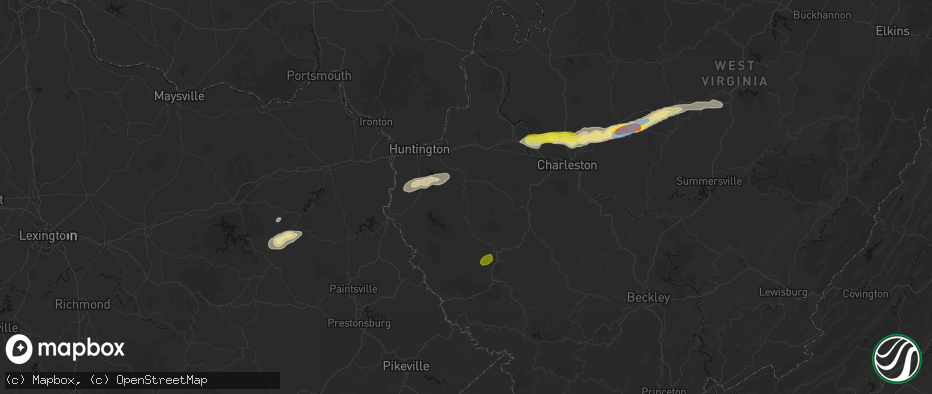 Hail map in Branchland, WV on May 20, 2026