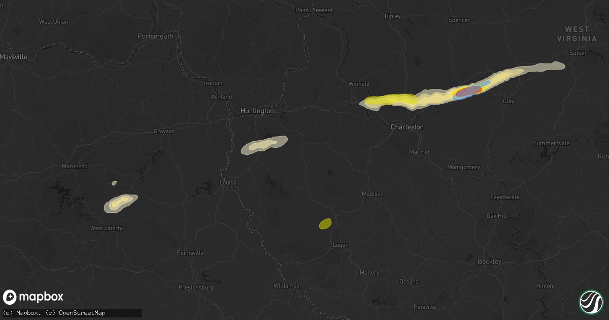 Hail map in Branchland, WV on May 20, 2026