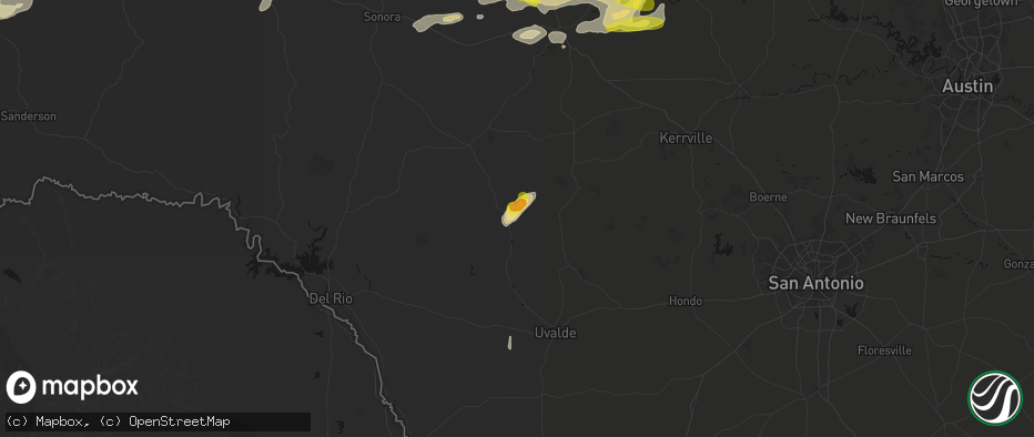 Hail map in Camp Wood, TX on May 20, 2026