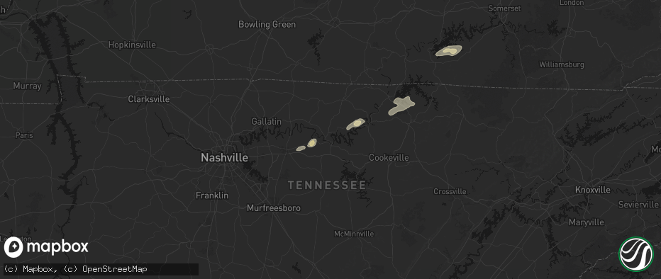Hail map in Carthage, TN on May 20, 2026