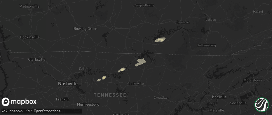 Hail map in Celina, TN on May 20, 2026