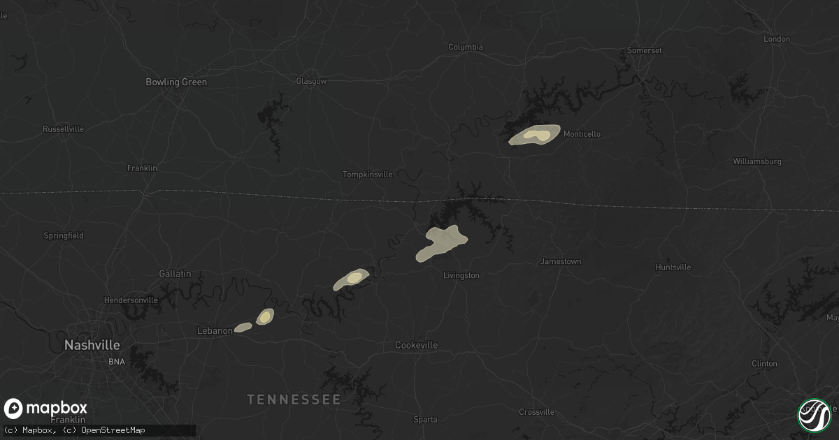 Hail map in Celina, TN on May 20, 2026