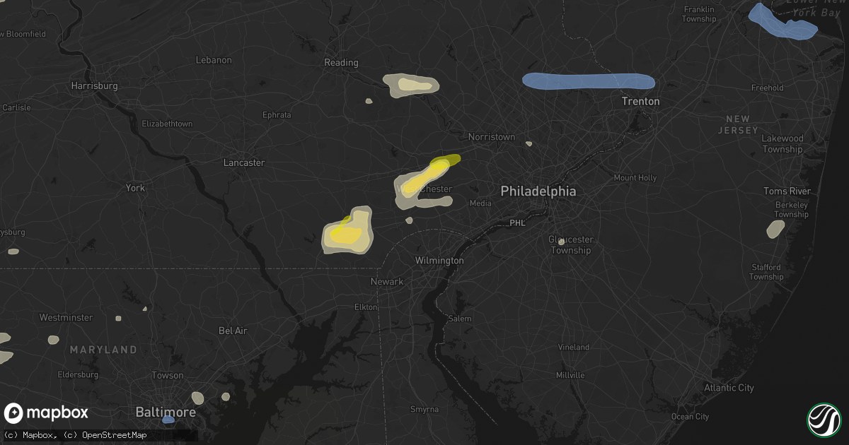 Hail map in Chadds Ford, PA on May 20, 2026