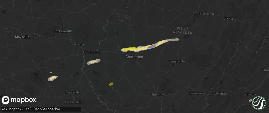 Hail map in Charleston, WV on May 20, 2026