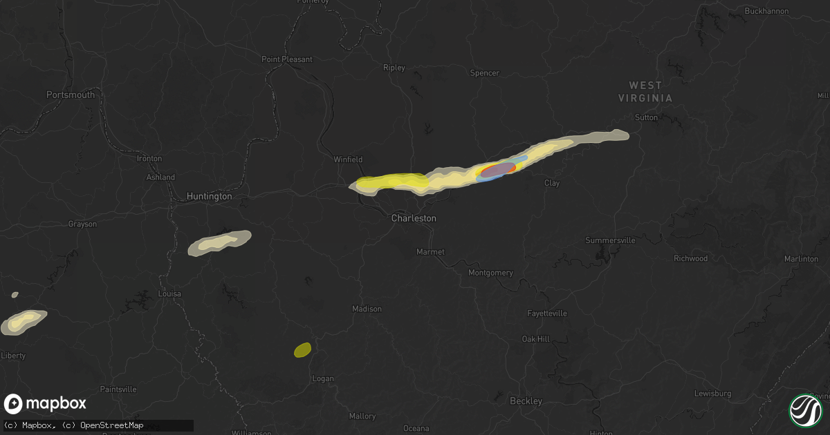 Hail map in Charleston, WV on May 20, 2026