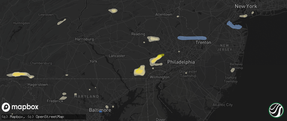 Hail map in Coatesville, PA on May 20, 2026