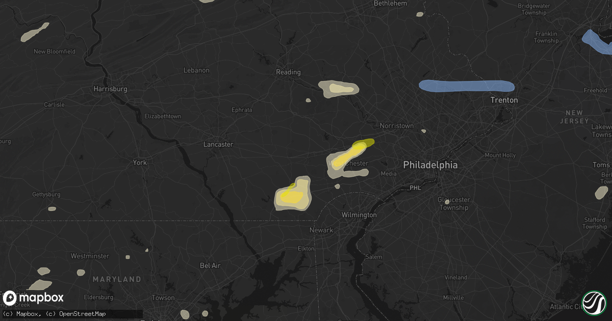 Hail map in Coatesville, PA on May 20, 2026