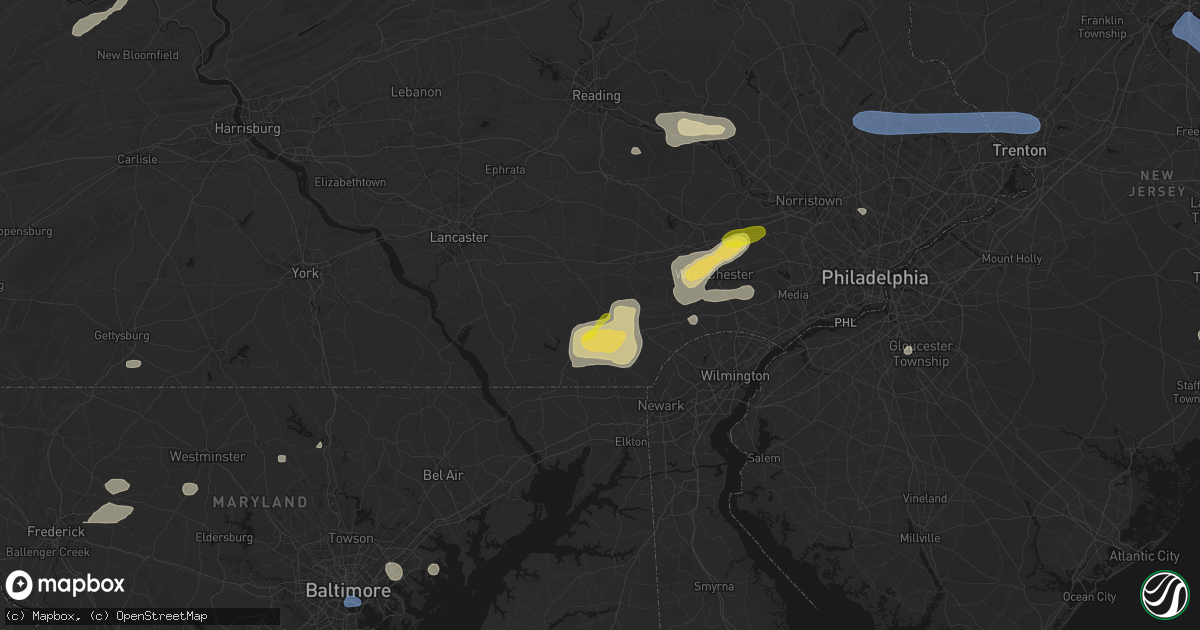 Hail map in Cochranville, PA on May 20, 2026