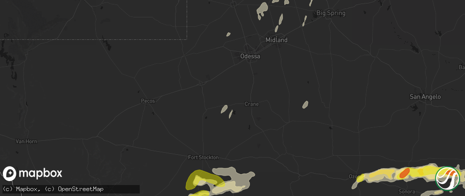Hail map in Crane, TX on May 20, 2026