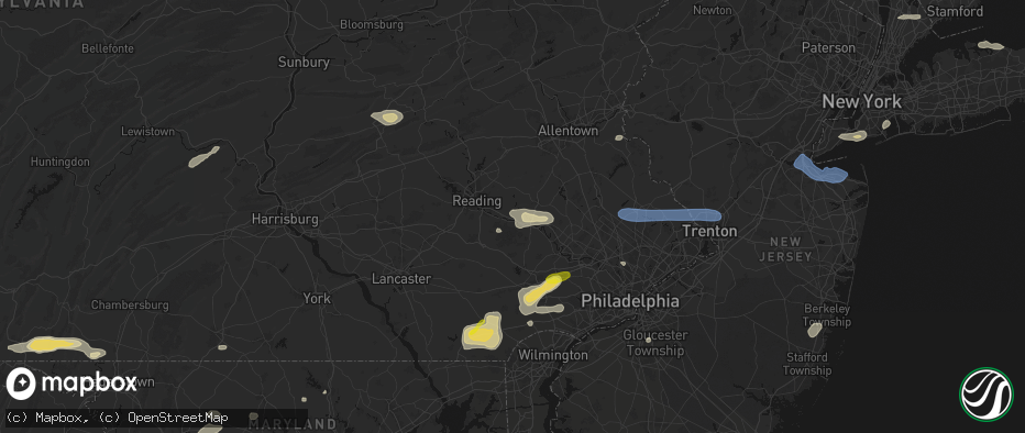 Hail map in Douglassville, PA on May 20, 2026